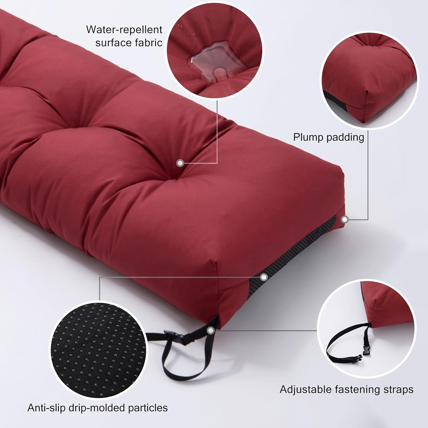 Galenzoov 36×14 Outdoor Bench Cushion, Blue Shredded Memory Foam, Waterproof Fade Resistant Patio Furniture Cushion, Burgundy