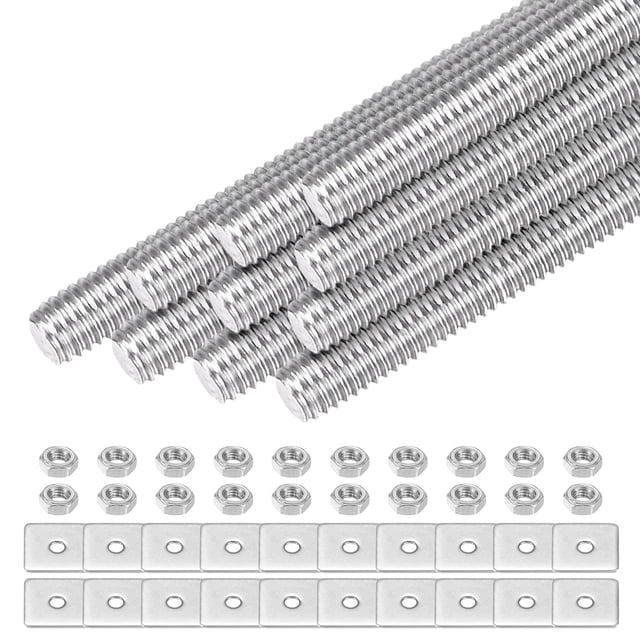 Uxcell 10-Set Fully Threaded Rod, M3x45mm 304 Stainless Steel Right Hand Thread Bar Studs with Nuts and Washers