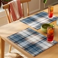 thumbnail image 4 of Blue Brown Plaid Placemats Set of 8 Vintage Abstract Stripes Lattice Place Mats Indoor Wipeable Table Mats Washable Cloth Dining Table Placemats for Kitchen Holiday Party Home Decor 13x19 Inch, 4 of 9
