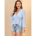 thumbnail image 4 of Top de gasa transparente Allegra K con mangas largas y cuello en V profundo Azul claro S, 4 of 6