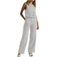 thumbnail image 2 of SDNall 2 Piece Sets for Women Summer V-Neck Solid Sleeveless Top + Loose Pocket Pants Suit (White, Sizes S-XXXXL), 2 of 9