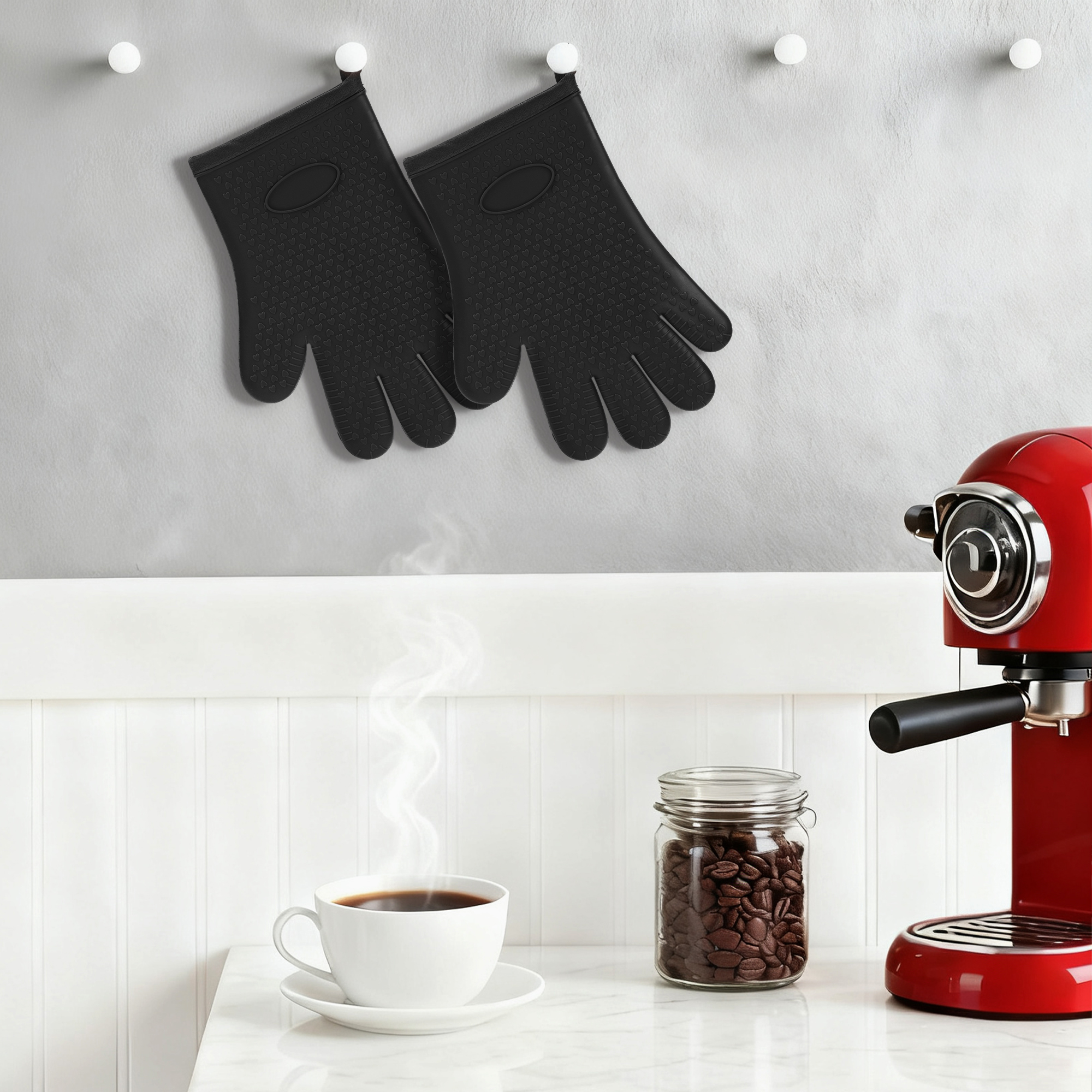 Unique Bargains 2pcs Silicone Heat-Resistant and Waterproof Oven Mitts Black 10.8" x 8.1"