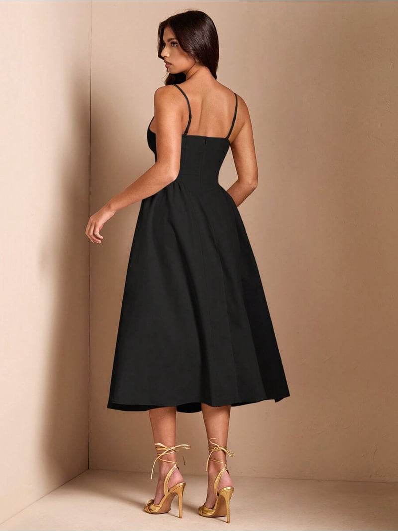 black spaghetti strap fit and flare dress SEMATOMALA Women's Tie Back Spaghetti Strap Skater Mini Dress Tiered Ruffle Fit and Flared A Line Sexy Cute Short Party Dress BL-XS Black at Amazon Women's Clothing store