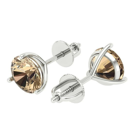 4 Ct Round Cut Studs Yellow Moissanite 14K White Solid Solid Gold Everyday Dainty Earrings Screw Back