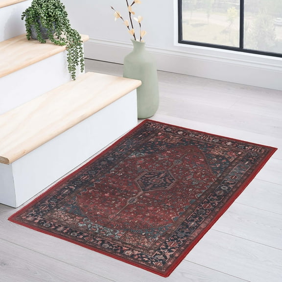 Superior Cardinal Vintage Washable Indoor Area Rug, 3' x 5', Red