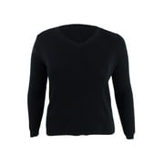 Karen Scott Women's Petite Ribbed-Knit Cotton Sweater (PL, Deep Black)