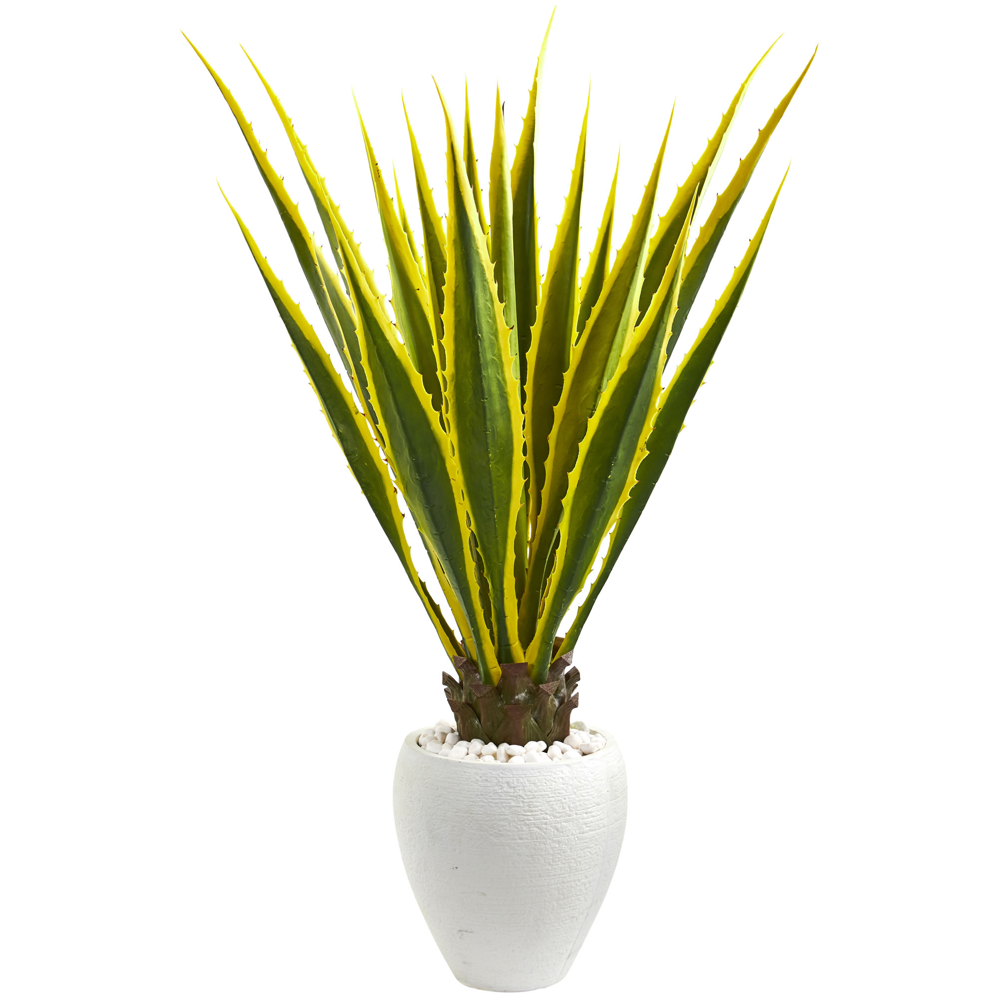 Nearly Natural 4Ft. Agave Artificial Plant in White Planter