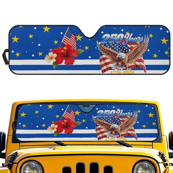 HUIACONG 250 Years Flag Flowers Windshield 250th Sunshade, Sun Visor for UV Rays & Heat Protection, for Wrangler, Compass, Gladiator & Renegade , Accessories 60x21 inches