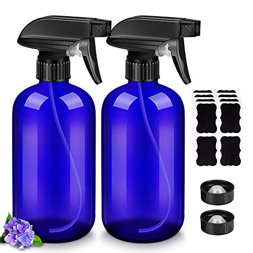 16oz Refillable Containers Glass Spray Bottles Pets Aromatherapy Hair -Amber 1 Pack Empty Boston Round Bottles with Labels & Adjustable Nozzle for Cleaning Plant Gardening 
