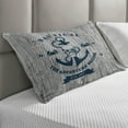 thumbnail image 2 of Anchor Quilted Pillowcover, Art Skull Nautical the Adventure Begins Message Historic Marine Print, Standard King Size Accent Pillow Cover for Bedroom, 36" x 20", Beige Navy Blue, by Ambesonne, 2 of 2