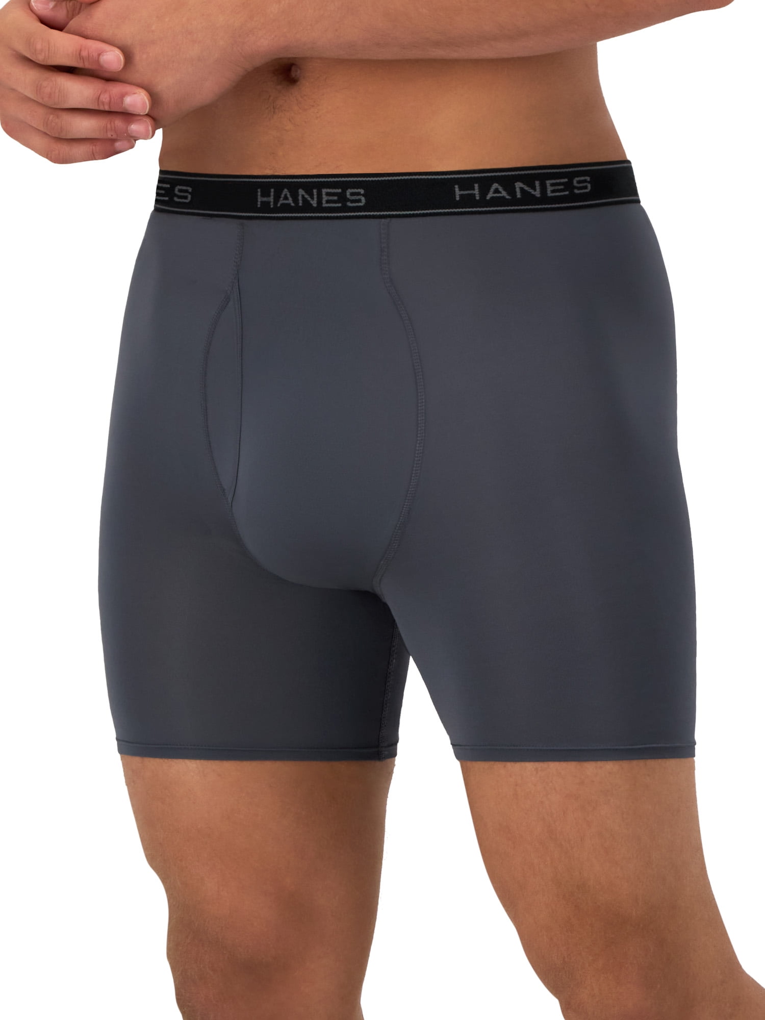 Hanes Men's Value Performance Stretch Boxer Brief Underwear, Black/Grey, 3-Pack