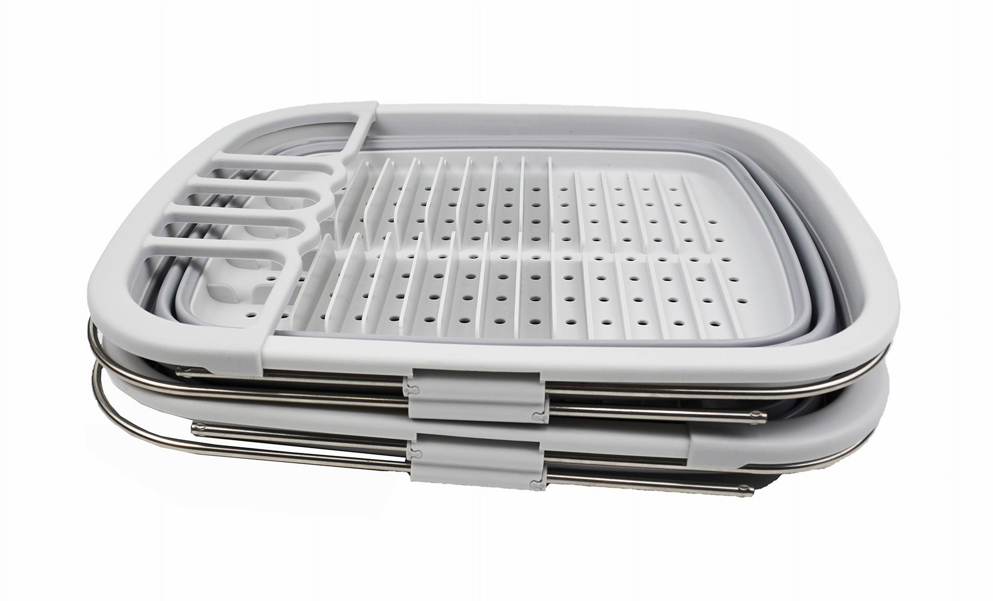 SAMMART 8L (2.11Gallons) Expandable Collapsible Plastic Dish Drainer - Foldable Drying Rack - Portable Dinnerware Organizer - Space Saving Kitchen Storage Tray