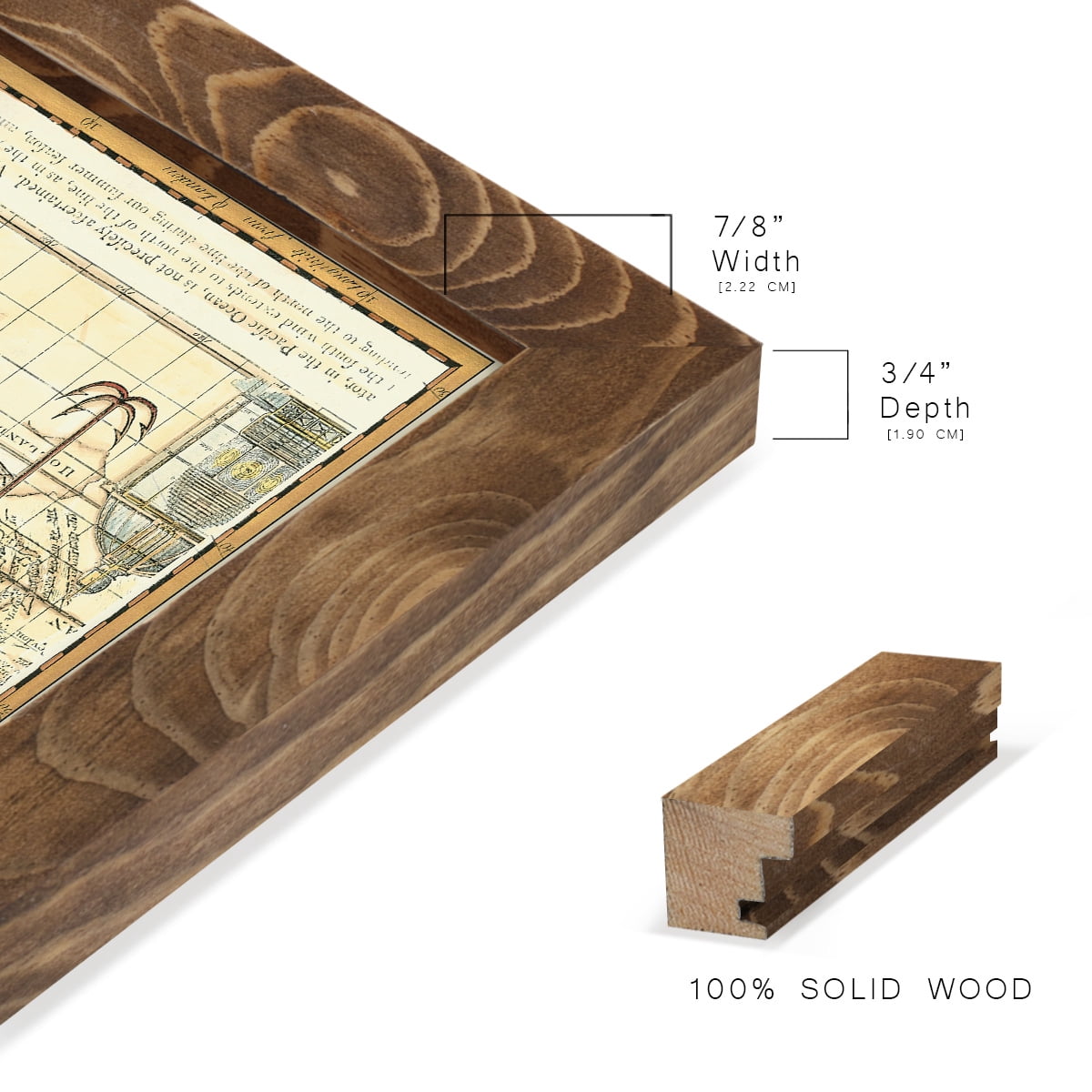 Nautical Map I -Framed Print w/glass-Walnut