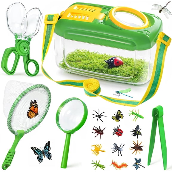 Bug Catcher for Kids, 17 PCS Bug Catching Kit with Bug Collector Toy Bugs | Butterfly Net Magnifying Glass Insect Catcher Tweezers, Outdoor Explorer Kit for Kids Age 3 4 5 6 7 8