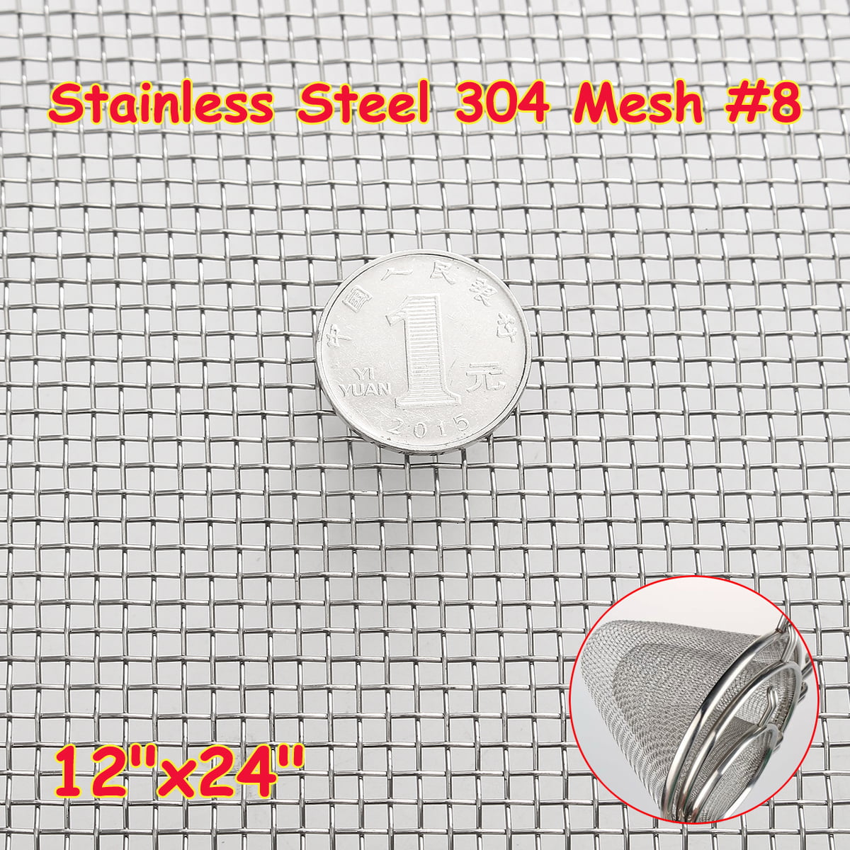 Stainless Steel 304 Mesh #8 .035 Wire Cloth Screen 4”x24” 