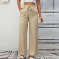 thumbnail image 6 of BUIGTTKLOP Womens Cotton Linen Pants Drawstring High Waisted Palazzo Pants Wide Leg Loose Fitted Beach Trousers, 6 of 6