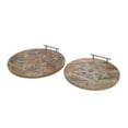 thumbnail image 4 of 16, 14 Inch Decorative Trays Set of 2, Artistic Design Brown Mango Wood- Saltoro Sherpi, 4 of 5