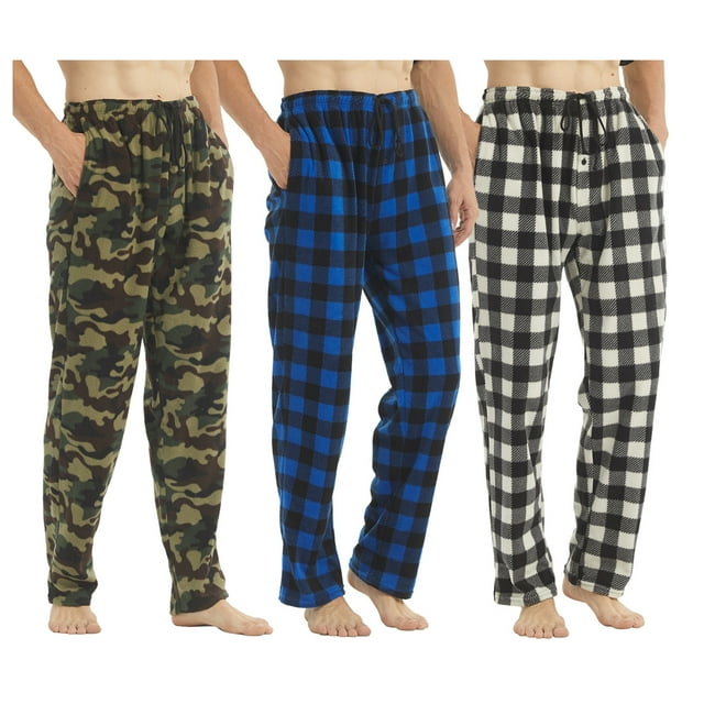 LANBAOSI 3-Pack Men Plaid Pajama Pants PJ Microfleece Pajama Lounge/Pants Set Male Sleepwear PJs with Pockets Size Large