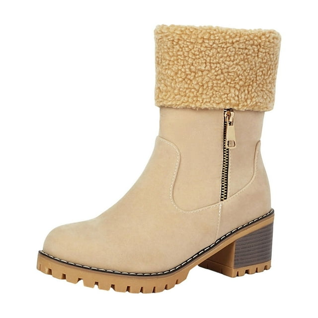 Bottes pour Femmes Bottes de Travail d'Hiver pour Femmes Semelle Épaisse, Talons Hauts, Suède, Style Tube, Bottes de Neige Chaudes Bottes de Neige pour Femmes