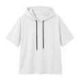 thumbnail image 3 of Women's Short Sleeve Hoodie Tops Casual Loose Fit Pullover Sweatshirts Soft Lightweight Fall Winter Daily Wear by Yigetop White 3XL, 3 of 4