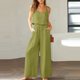 thumbnail image 1 of ICHUANYI Clearance Women's 2-piece Casual Suit Linen Shorts Sleeveless Vest Sleeveless Crewneck Top/Shirt Suit(Green, S) ICHUANYI WER2023080912717, 1 of 6