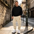 thumbnail image 2 of Resicozy Mens Fleece Cargo Sweatpants Casual Cotton Tapered Drawstring Athletic Workout Joggers Sweat Pants with Pockets Beige 2XL, 2 of 7