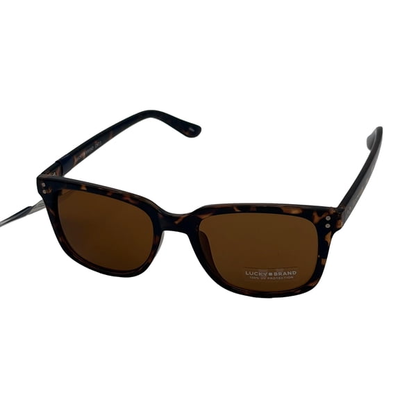 Lucky Brand Men's Tortoise Rectangle Way Style Sunglasses with Sunglass Pouch, Brown