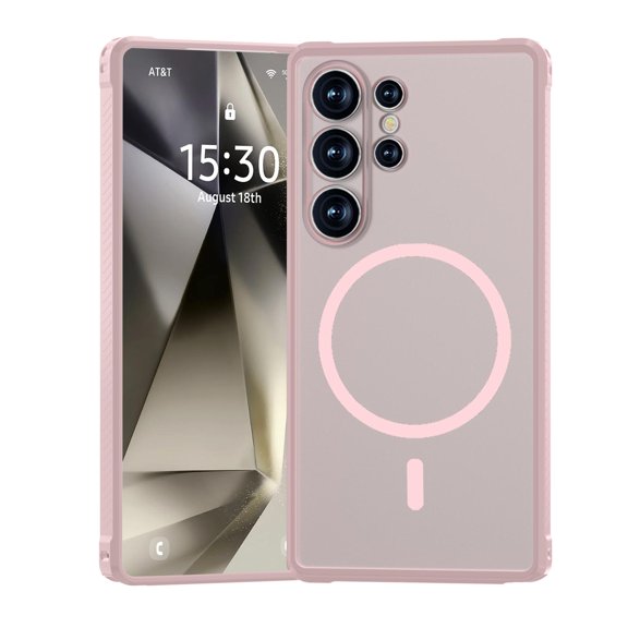 for Samsung Galaxy S25 Ultra Case Translucent Magnetic Compatible with Magsafe Charger, Cute Thin Slim Anti-Yellow Acrylic, Hybird Hard Plastic & Silicone Girly Phone Case for Women Men, Pink