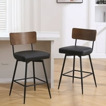 ANMINY Swivel Bar Stools Set of 2, 26" Seat Height, Upholstered Faux Leather Counter Barstools with Wood Backs and Metal Legs, Counter Height Bar Stool for Kitchen Island