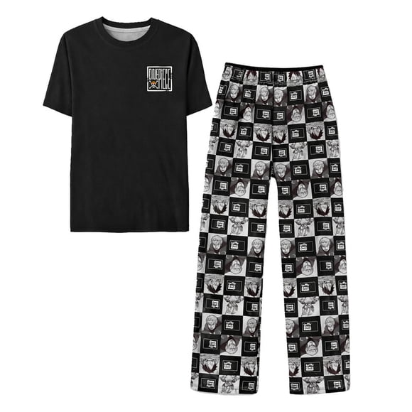 Set Pijama One Piece para Hombre, 2 Piezas, Negro, Talla M