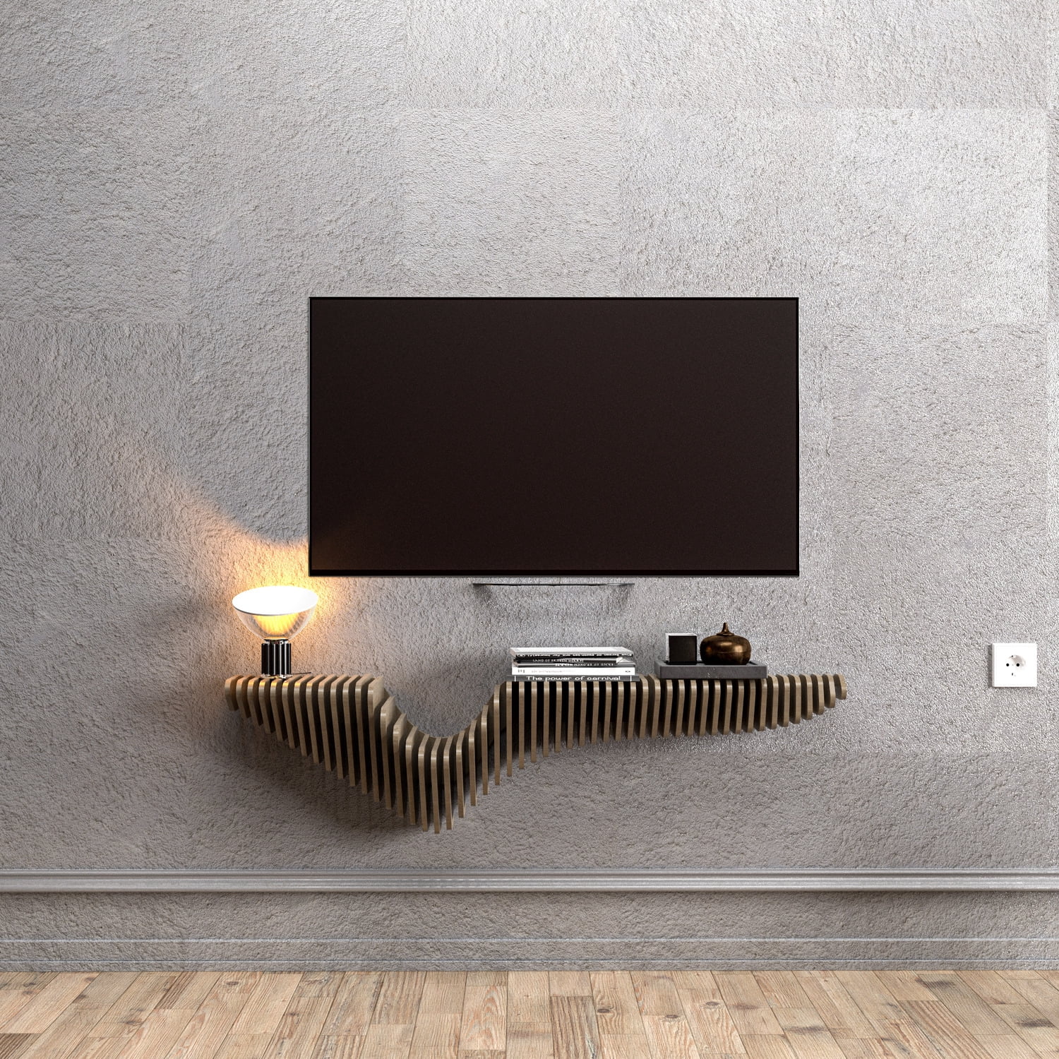 Batamex Parametric 48" Floating Shelf Modern Geometric Wooden Wavy Wall Decor