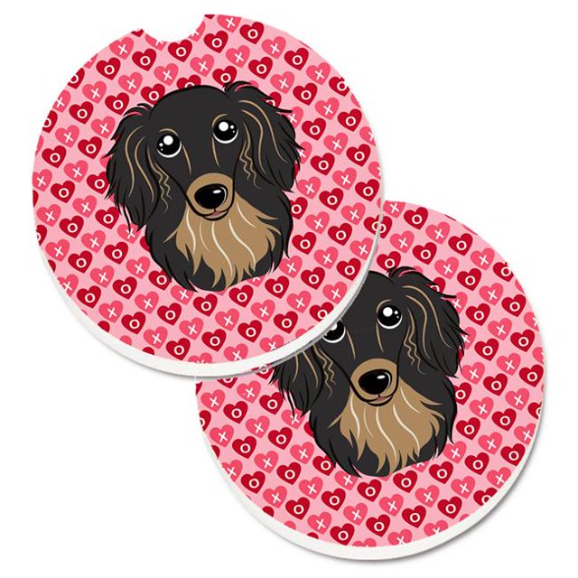 Longhair Noir & Tan Teckel Coeurs Porte-Gobelets de Voiture - Lot de 2