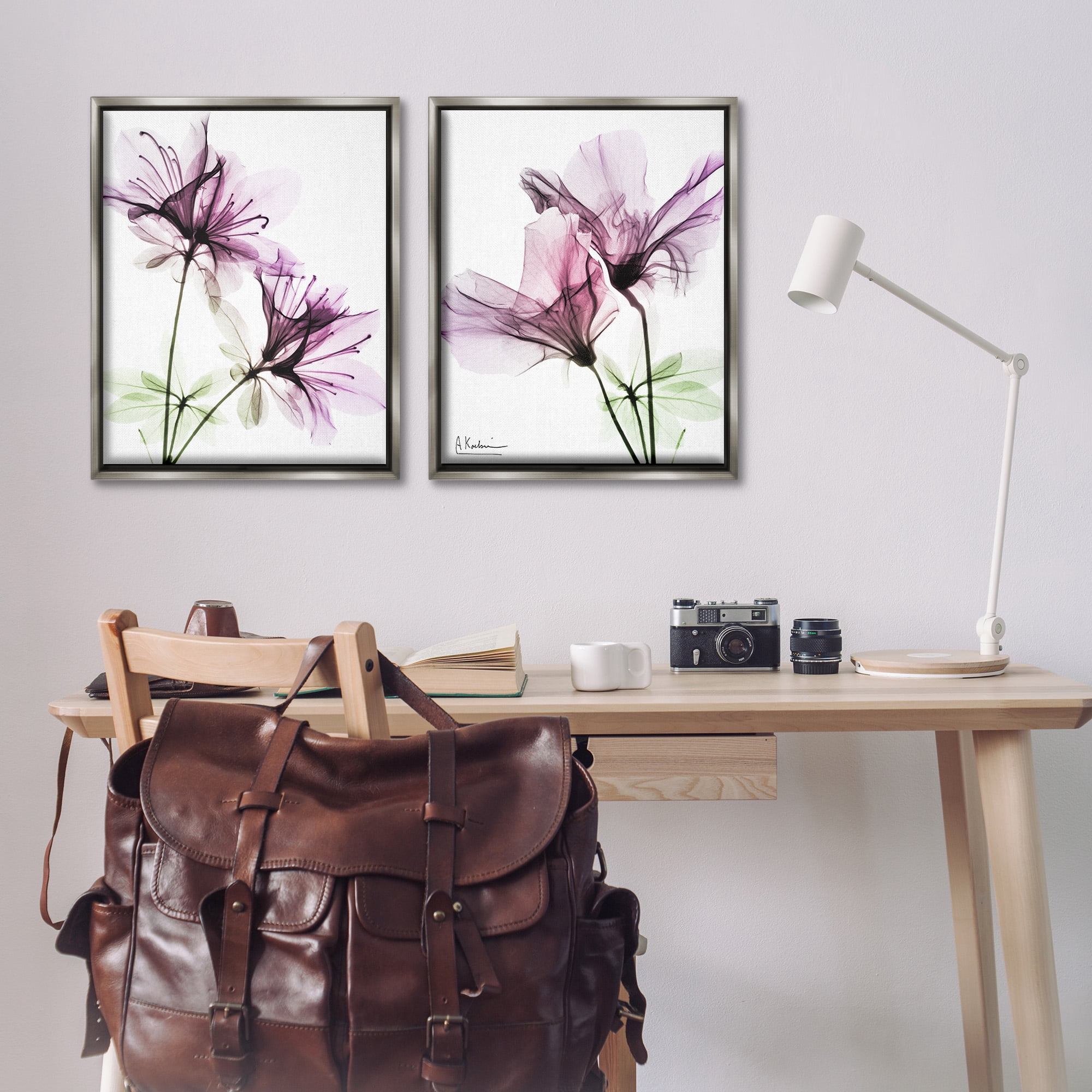 Stupell Industries Purple Flower Bloom Design Botanical & Floral Photography Gray Floater Framed Canvas Art Print Wall Art, 25 x 31, Set of 2