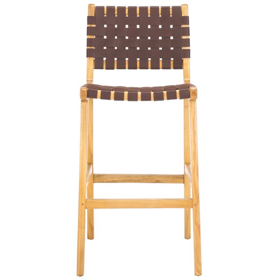 SAFAVIEH Adah Rectangle Mid Back Bar Stool, Cognac/Natural