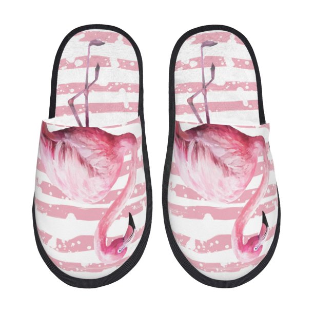 Balery Flamingo Pantuflas de Casa de Felpa Silenciosas con Diseño Estampado, Zapatillas Cómodas Antideslizantes de Algodón para Interior-Medium