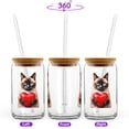 thumbnail image 2 of Happy Valentine's Day Siamese Brings Love Heart 16oz Glass Cup Mug Cat Lover Kitten Owner Gifts Glass Can with Bamboo Lid and Straw - 02028, 2 of 5