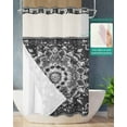 thumbnail image 2 of No Hook Shower Curtain with Snap-in Liner, Gray Boho Floral Waterproof Fabric Bathroom Curtains, Vintage Ethnic Tribal Abstract Motifs Bath Curtains & Mesh Top Window Stand Up Stall 36"x72", 2 of 6