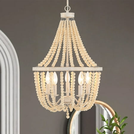 

Vanity Art 5 Light Candle Style Empire Chandelier with Beaded Accents | Modern Hanging Lighting Ceiling Lights Fixtures for Kitchen Dining Room Living Room Bed Room Kitchen SYB3215WO-LT