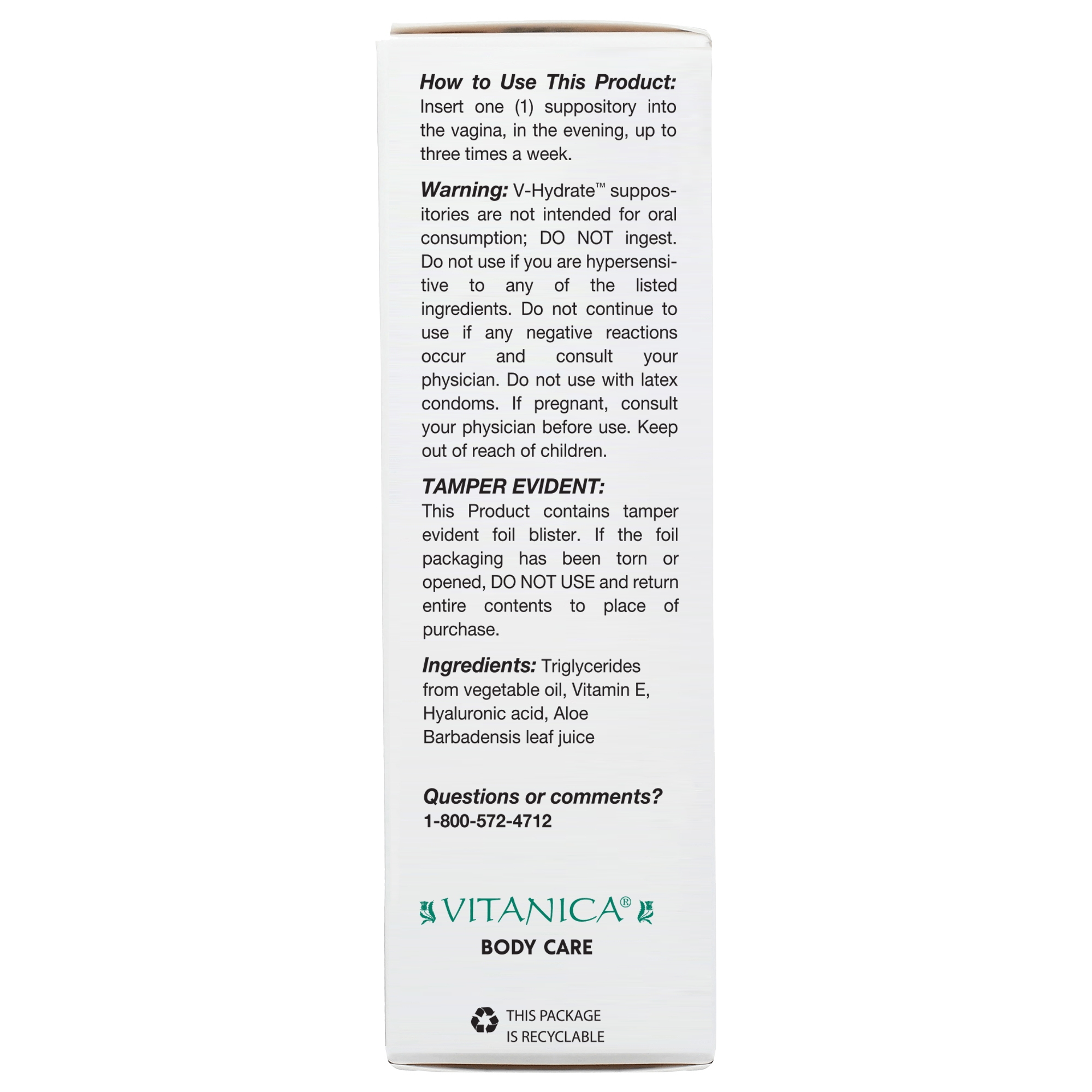 Vitanica V-Hydrate, 24 suppositories- Pro Logo