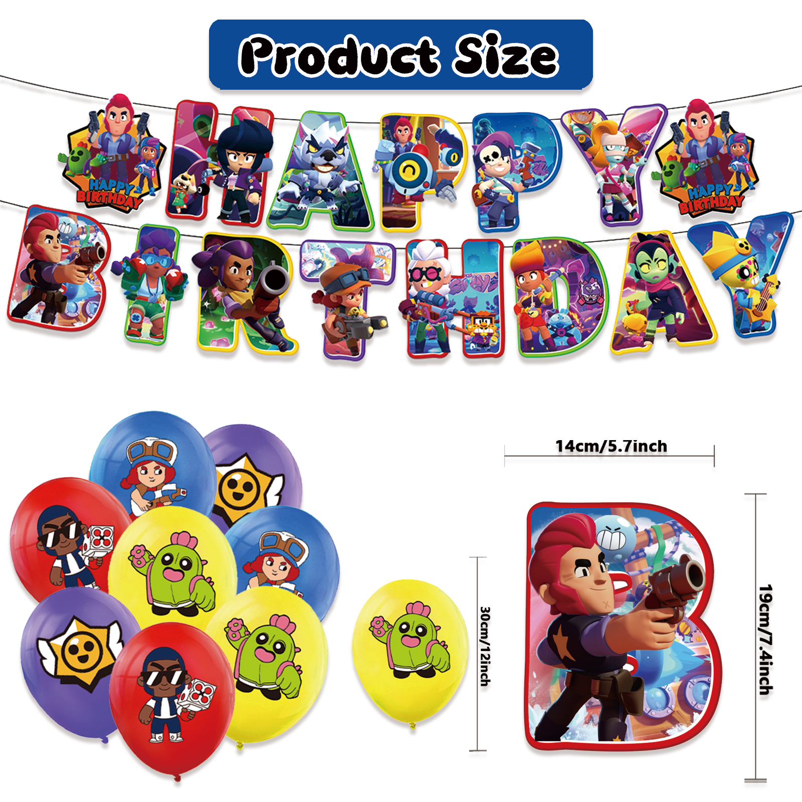 DOWMGYDX Brawl Stars Birthday Banner, 16 Balloons, 13 Cupcake