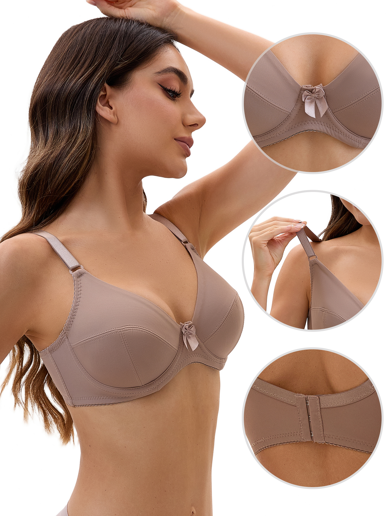 DARING DIVA Women's V Neck Adjustable Strap Underwire Push Up Bras Khaki 44 E