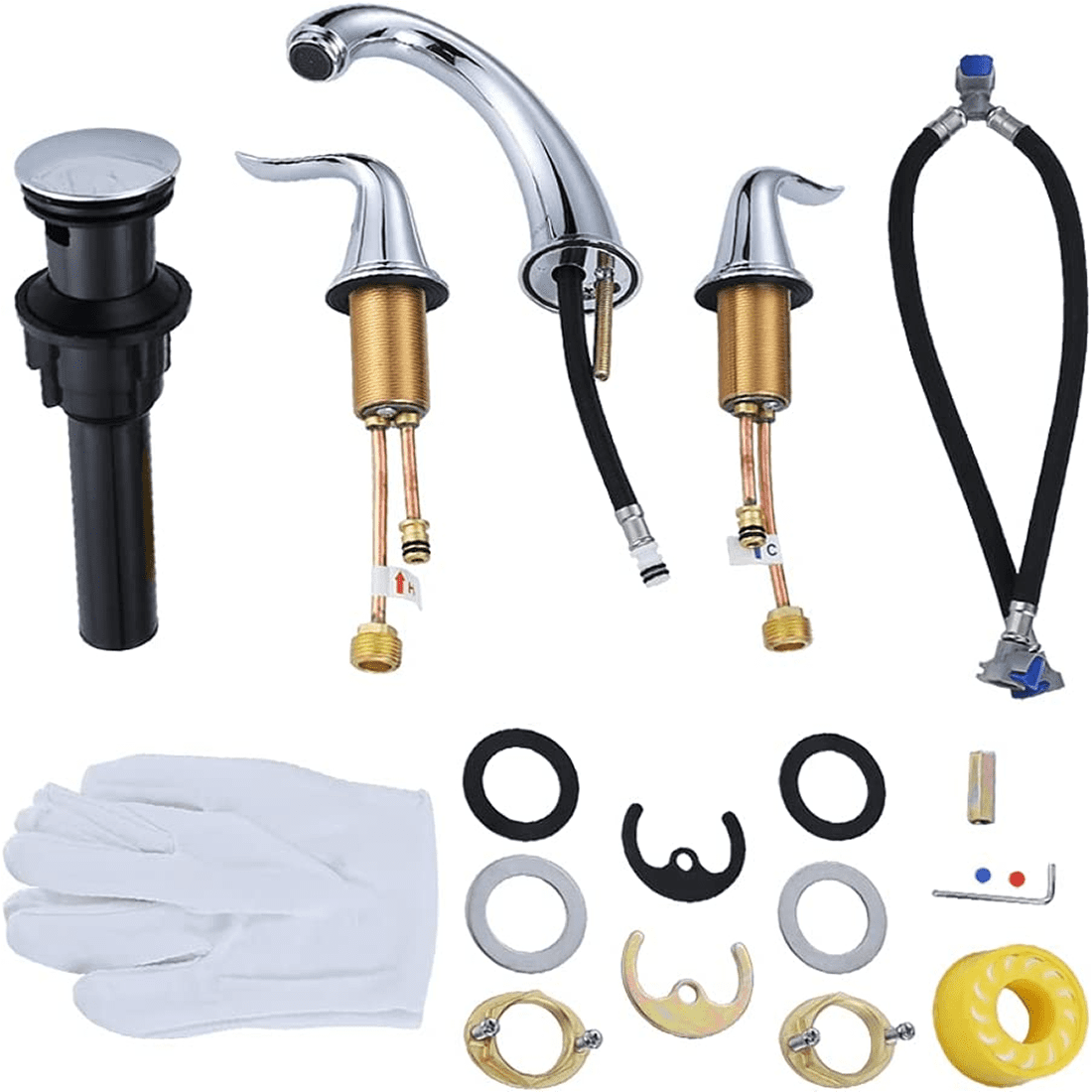 WOWOW Chrome 3 Hole Widespread Bathroom Faucet Chrome Bathroom Sink Faucets 2 Handle Bath Faucet