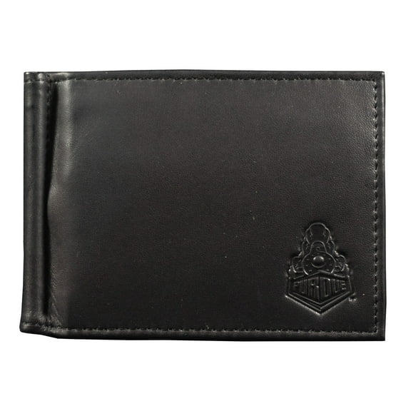 Purdue NCAA University Genuine Black Leather Money Clip Wallet RFID Blocking