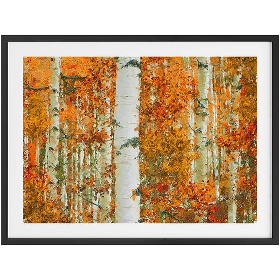 PixonSign Framed Wall Art Print Wall of Bright Orange Forest Leaves Nature Wilderness Photography Realism Rustic Landscape Colorful Multicolor Ultra for Living Room, Bedroom, Office - 12"x16" BLACK