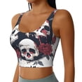 thumbnail image 2 of Lukts Gothic Skulls And Roses Print Womens Workout Tank Tops,U Back Workout Fitness Top with Built in Shelf Yoga Bra-Small, 2 of 8
