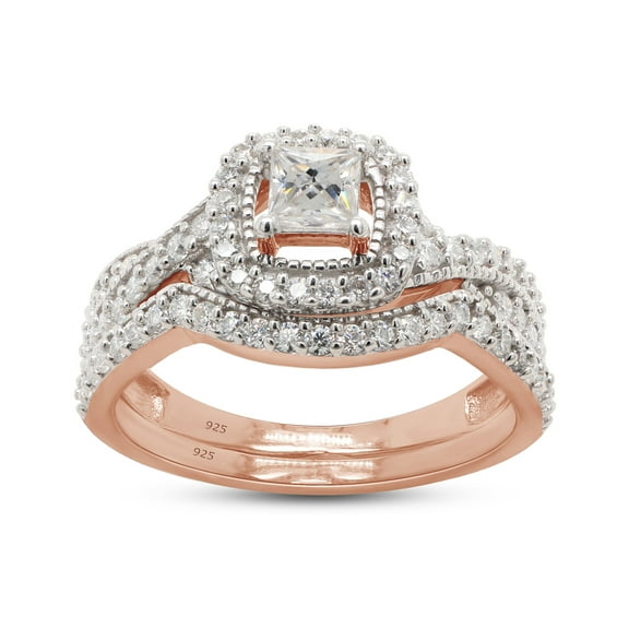 AFFY 0.85CT Moissanite Diamond Wedding Engagement Bridal Set Ring in 14K Rose Gold over Silver-4
