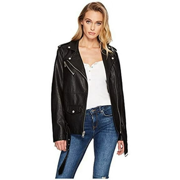 Levi's women's Faux Leather Belted Motorcycle Jacket - Black (Small)