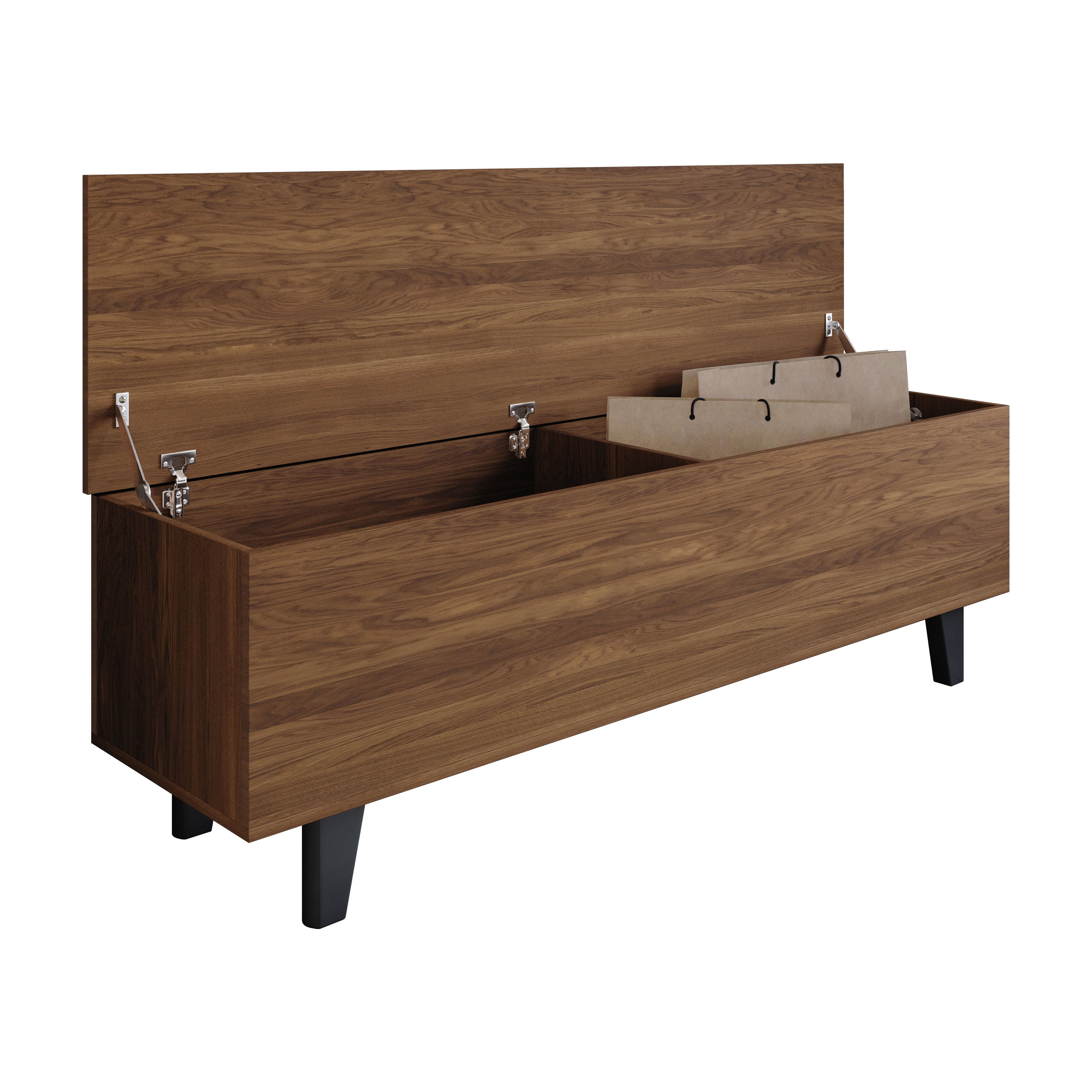 Home Design Auburn Storage Cabinet Bench with Hidden Compartment, Sturdy Construction, Multi-Purpose Design for Entryway, Bedroom, or Living Room, Brown