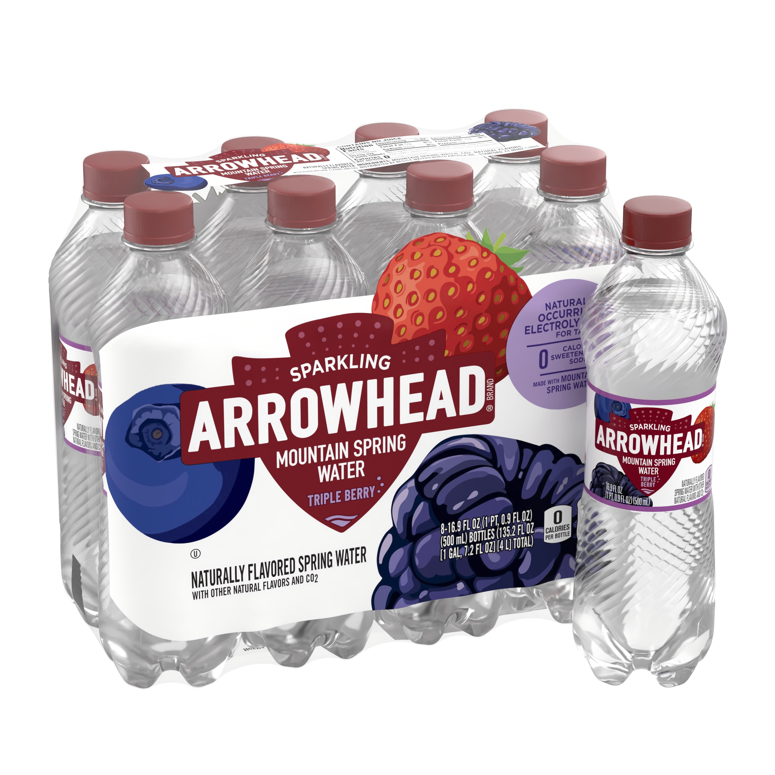 Arrowhead Sparkling Water, Triple Berry, 16.9 oz. Bottles (8 Count