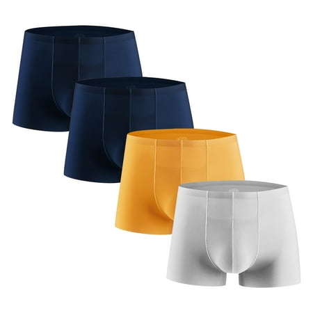 Discount Bonanza Men s 4PC Ice Silk Traceless Quick-Dry Loose Breathable Elastic Exercise Home Underwear Comfortable Flat Angle Briefs Christmas Gifts|100%Polyester Silver Sopatenor